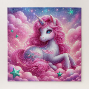 Puzzle licorne rose et bleue mignonne