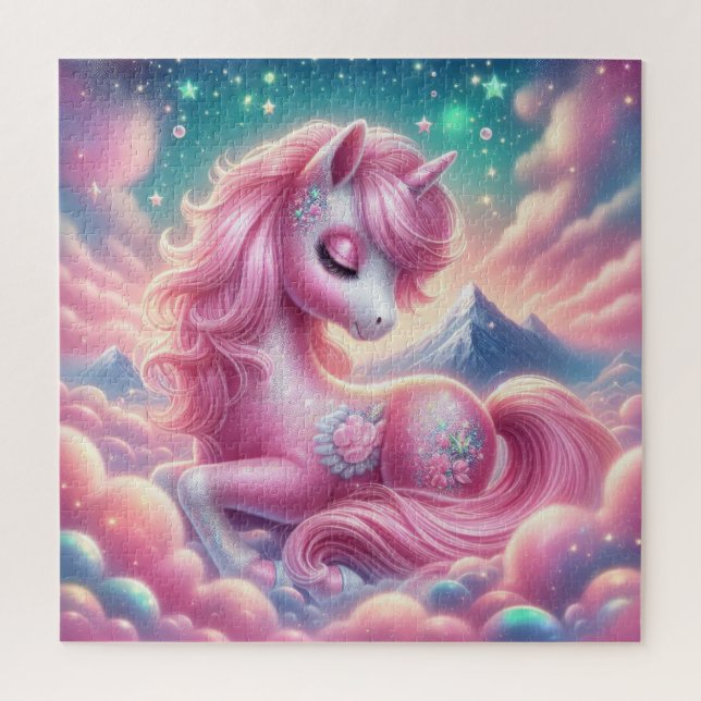 Puzzle licorne rose et bleue mignonne (Vertical)