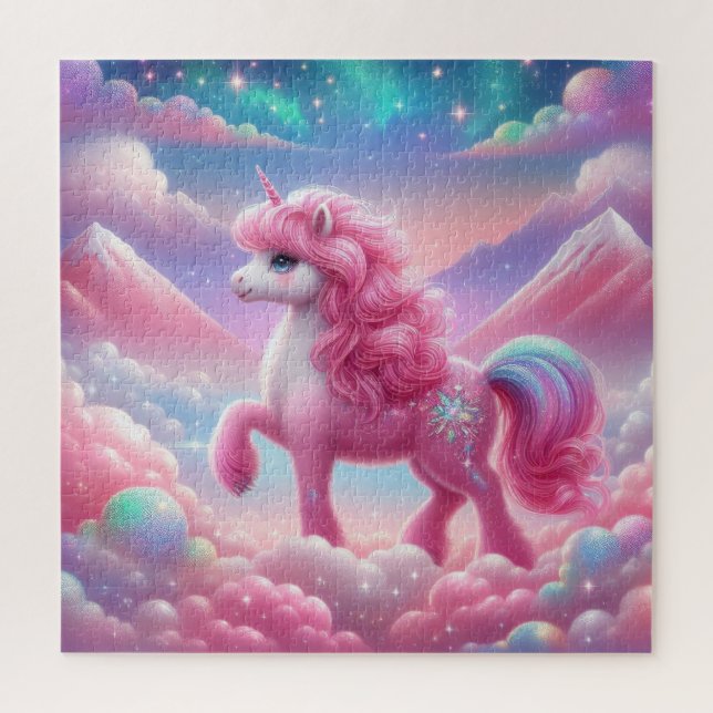 Puzzle licorne rose et bleue mignonne (Vertical)