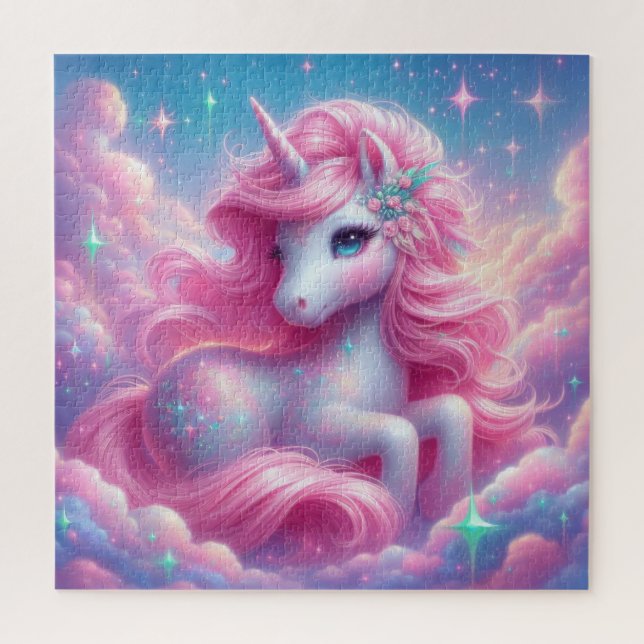 Puzzle licorne rose et bleue mignonne (Vertical)