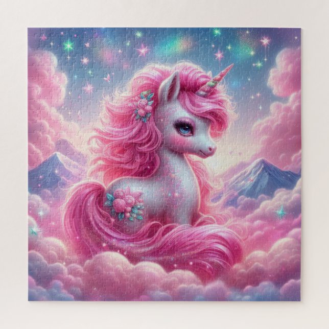 Puzzle licorne rose et bleue mignonne (Vertical)
