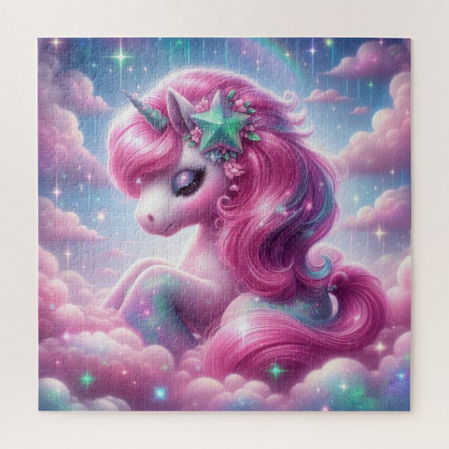 Puzzle licorne rose et bleue mignonne (Vertical)