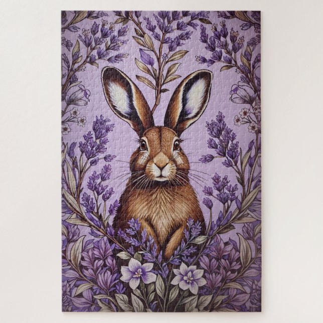 Puzzle Lièvre mignon Avec Lavender William Morris Inspiré (Vertical)