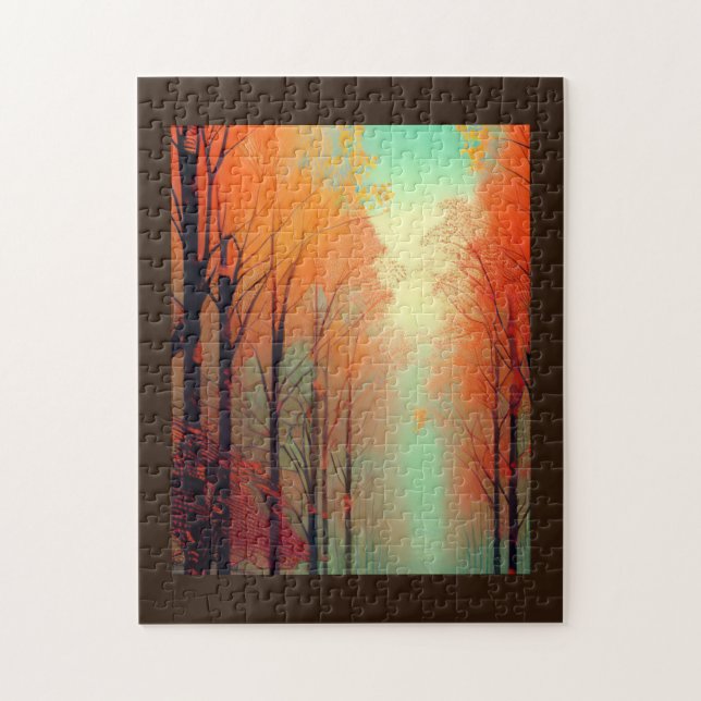 Puzzle Ligne de feuillage d'automne entre feuilles orange (Vertical)