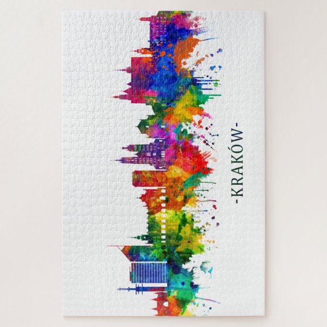 Puzzle Ligne Skyline de Cracovie Pologne (Vertical)