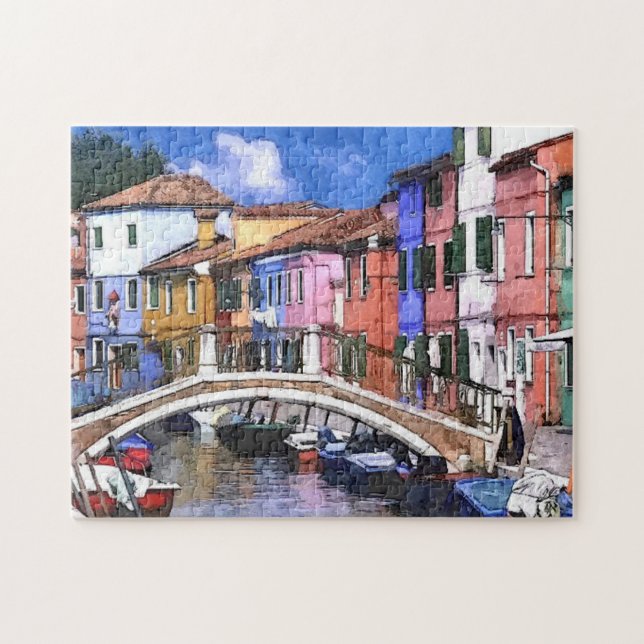 Puzzle L'Île Colorée De Burano À Venise Aquarelle Art (Horizontal)