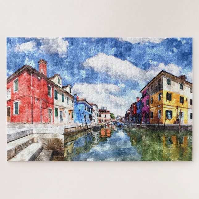 Puzzle L'Île Colorée De Burano À Venise Aquarelle Art (Horizontal)