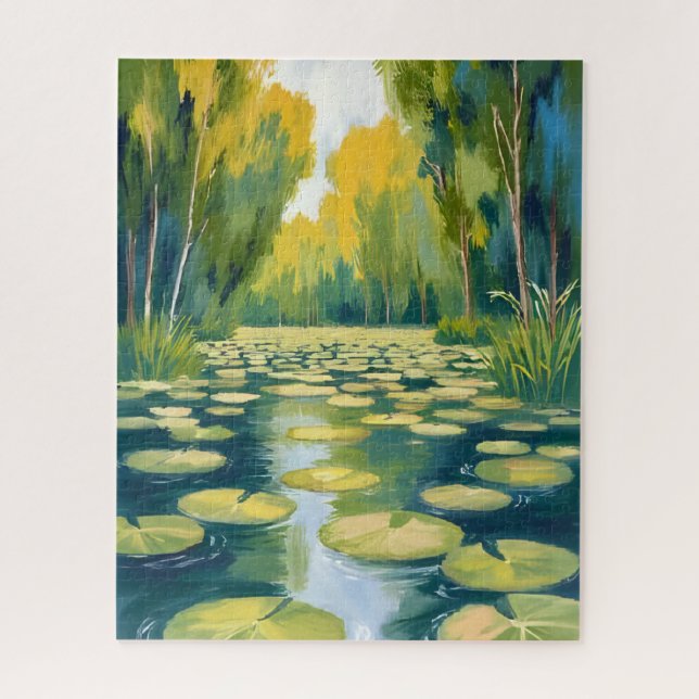 Puzzle Lily Pad Pond | Nature à l'aquarelle verte (Vertical)