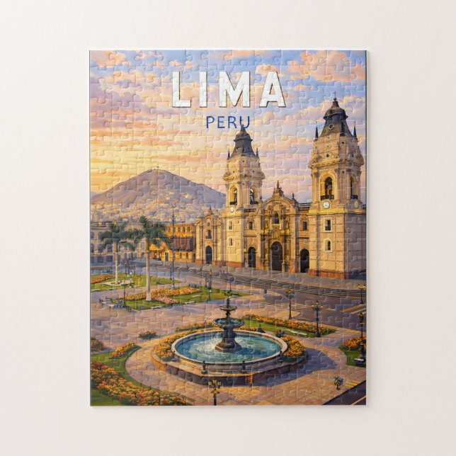 Puzzle Lima Pérou Illustration Voyage Art Vintage (Vertical)