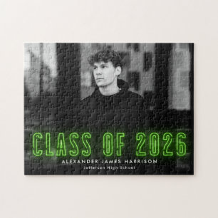 Puzzle Lime Green Neon Classe de 2025 Graduation Photo