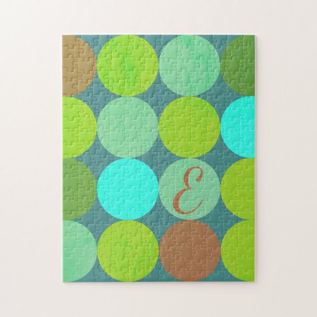 Puzzle Lime Vert Turquoise Turquoise & Rust Cercles Monog (Vertical)