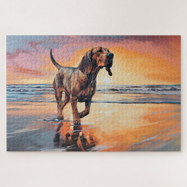 Puzzle Limier Sandy Paws sur la plage au coucher du solei (Horizontal)