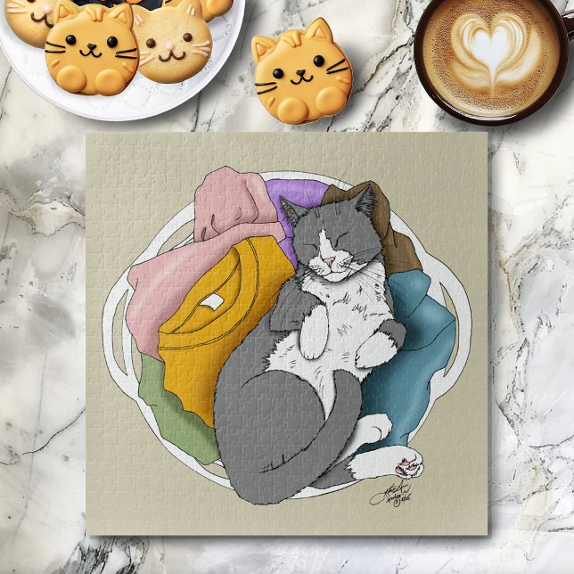 Puzzle Linge Cheveux de Chat Gris Blanc (Créateur téléchargé)