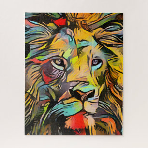 Puzzle Lion Abstrait coloré   Difficulté de la scie dure