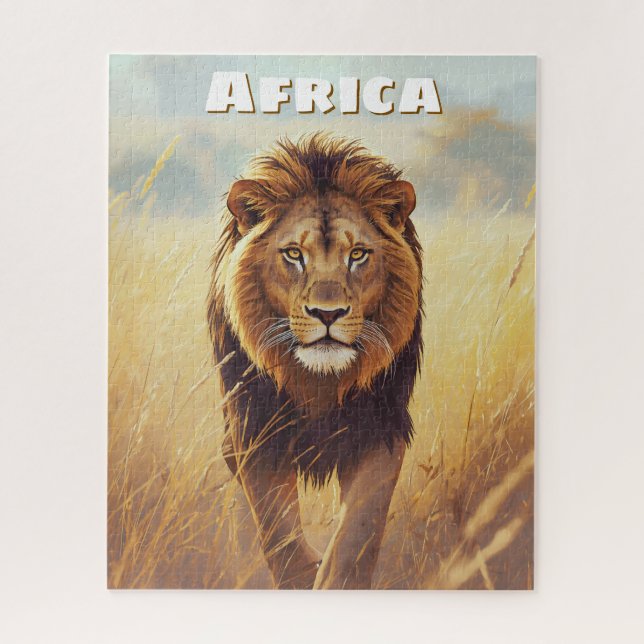 Puzzle Lion africain rétro Scénique (Vertical)