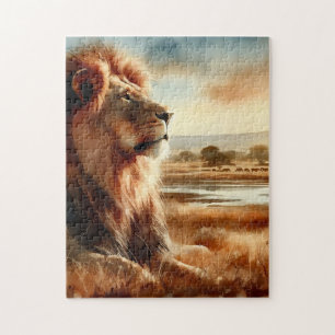 Puzzle Lion aquarelle sur la savane