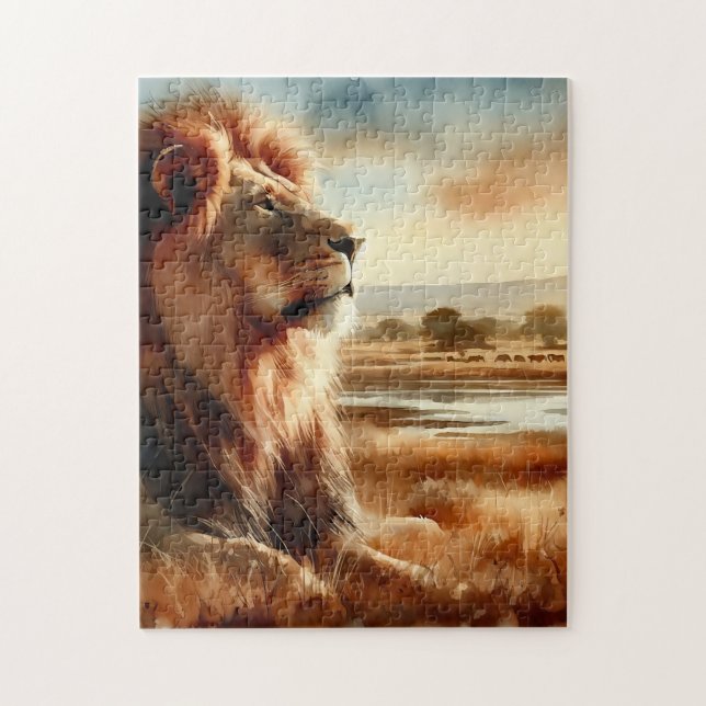 Puzzle Lion aquarelle sur la savane (Vertical)