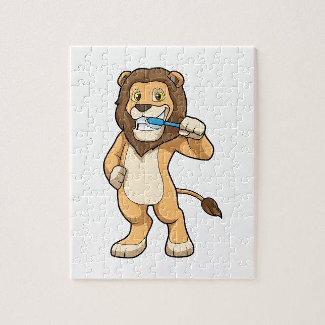 Puzzle Lion avec brosse à dents (Vertical)