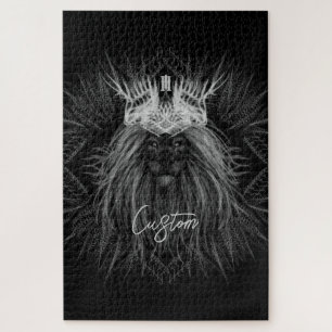 Puzzle Lion avec monogramme de couronne noir