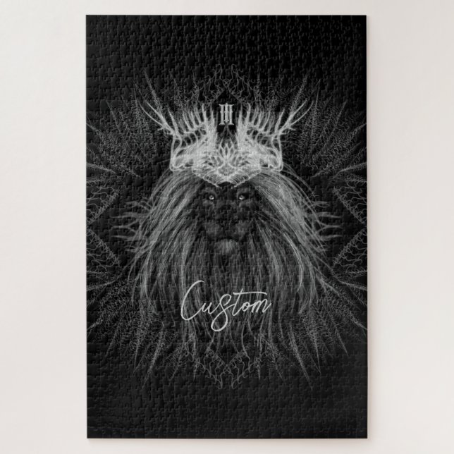Puzzle Lion avec monogramme de couronne noir (Vertical)