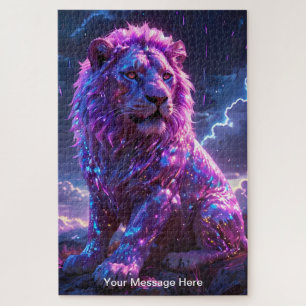 Puzzle Lion cosmique avec couleur néon vibrante