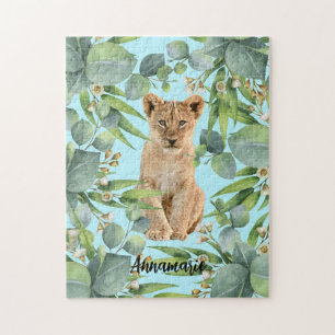 Puzzle Lion Cub Cub Turquoise Jungle Green Forest