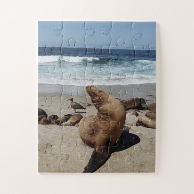Puzzle Lion de mer Brown sur une plage (Vertical)