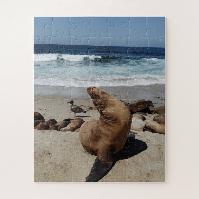 Puzzle Lion de mer Brown sur une plage (Vertical)