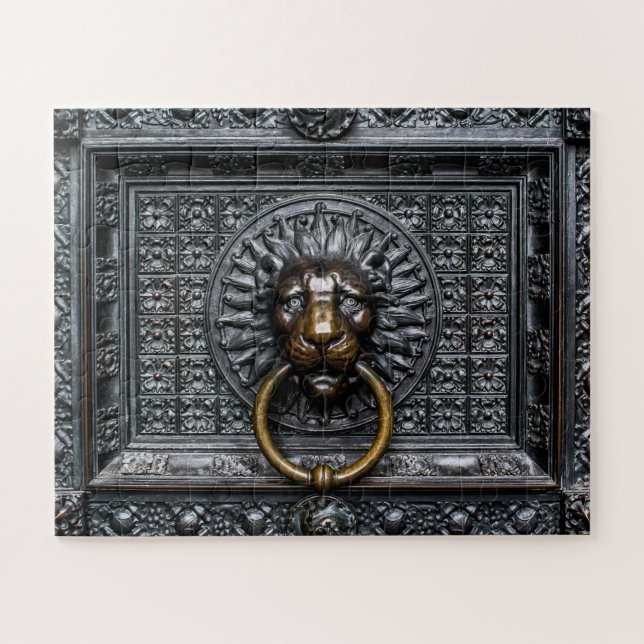 Puzzle Lion de poignée de porte - Noir / Or (Horizontal)