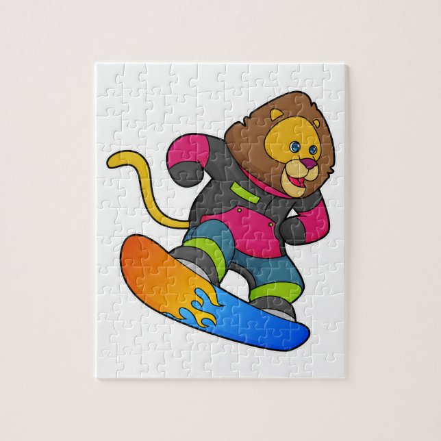 Puzzle Lion en planchiste avec snowboard (Vertical)