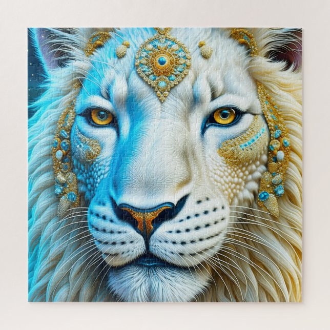 Puzzle Lion majestueux blanc et or (Vertical)
