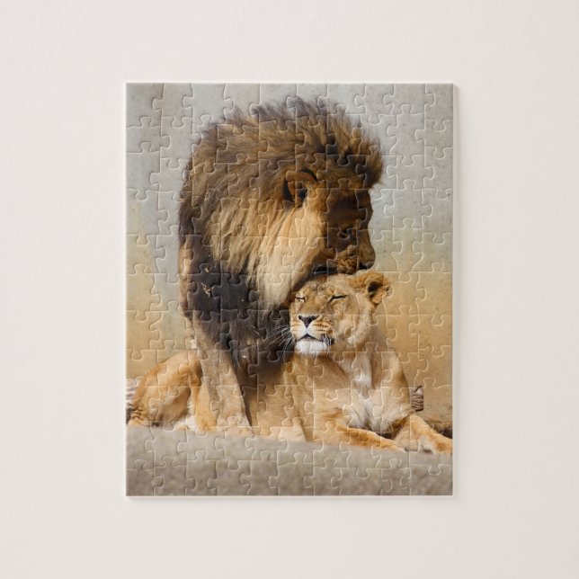 Puzzle Lion masculin et femelle dans l'amour (Vertical)