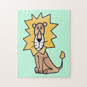 Puzzle lion mignon dessin animé enfants rétro safari jung