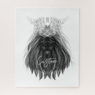 Puzzle Lion noir avec couronne Antlers et monogramme
