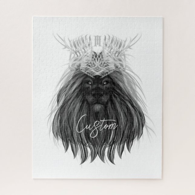Puzzle Lion noir avec couronne Antlers et monogramme (Vertical)