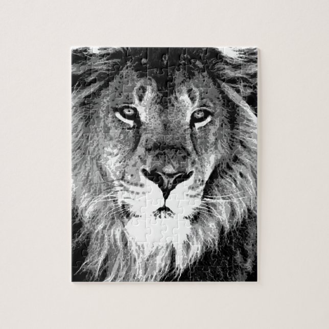 Puzzle Lion noir et blanc - Animaux (Vertical)