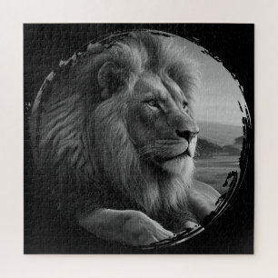 Puzzle lion noir et blanc nature animal faune