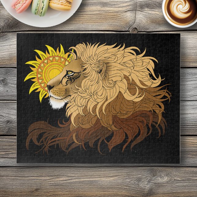 Puzzle Lion noir jaune Mandala Sun (Créateur téléchargé)