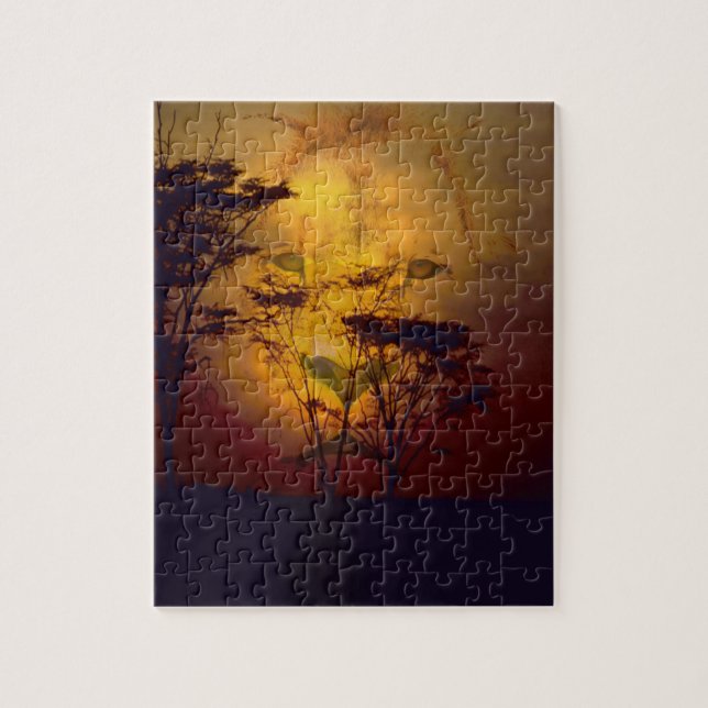 Puzzle Lion regardant au-dessus du coucher du soleil (Vertical)