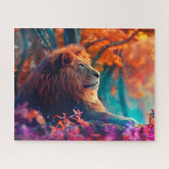 Puzzle Lion royal dans un design de forêt enchantée (Horizontal)