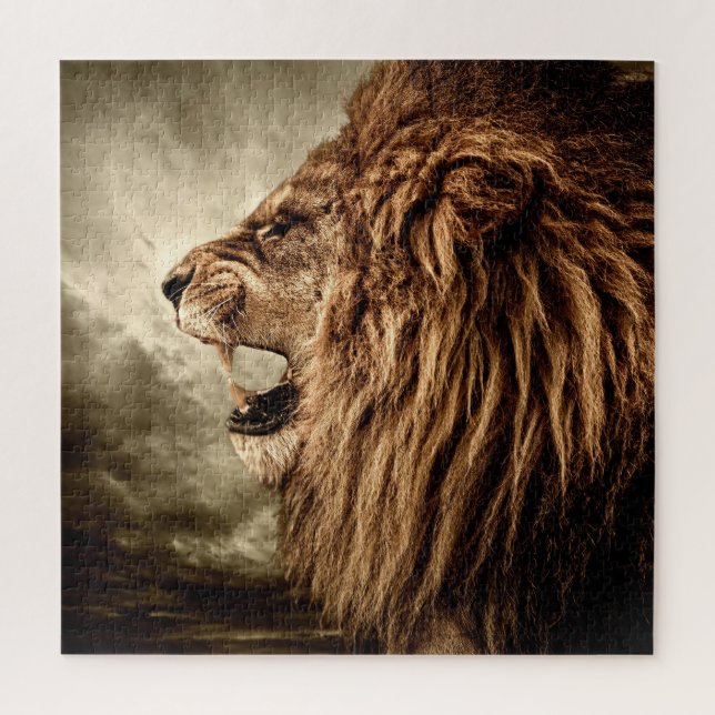 Puzzle Lion rugissant : Art Vintage majestueux. (Vertical)