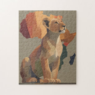 Puzzle Lionesse géométrique en mosaïque avec carte de l'A