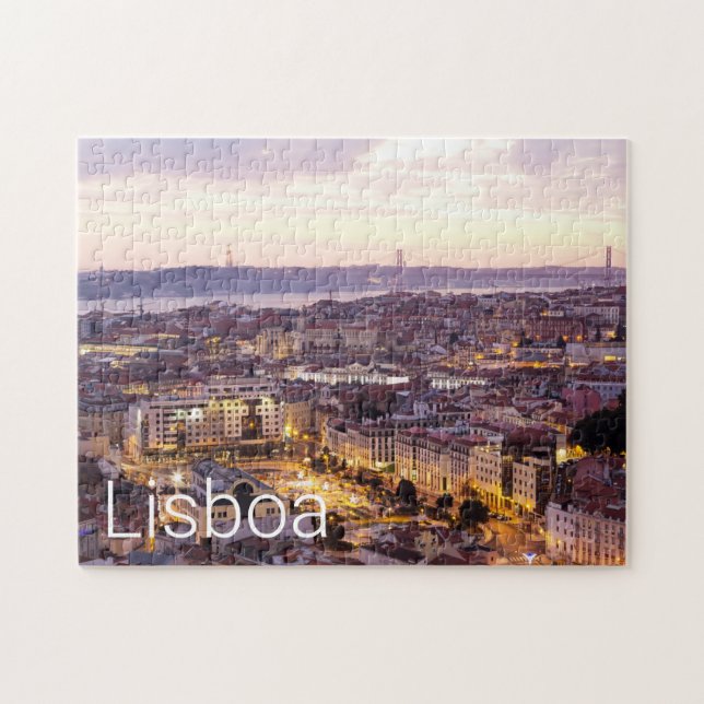 Puzzle Lisbon Portugal Sunset Skyline Cityscape Souvenir (Horizontal)