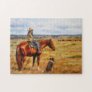 Puzzle Little Cowgirl on Cattle Horse