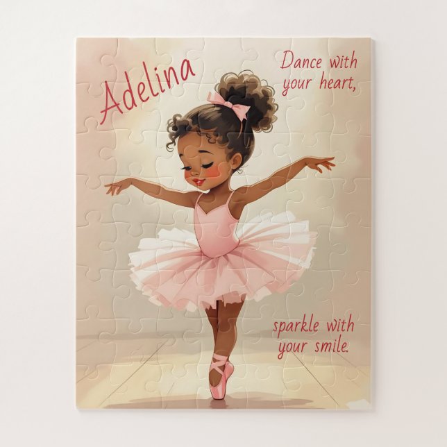 Puzzle Little Girl Ballerina in Pink Tutu Personalized (Vertical)