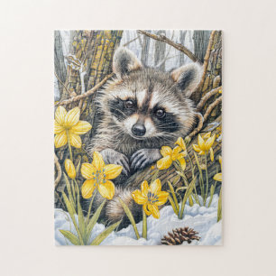 Puzzle Little Raccoon Parmi Les Chênes De Printemps