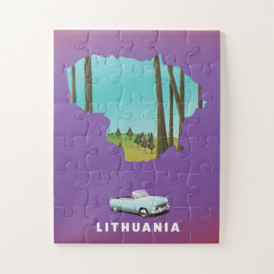Puzzle Lituanie Carte illustrée affiche de voyage