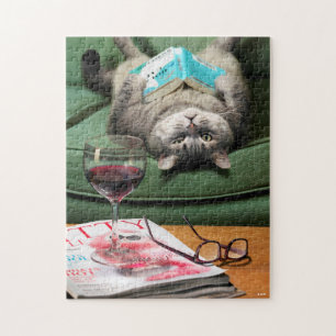 Puzzle Livre de lecture de chats en haut