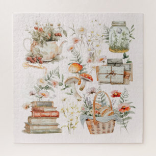 Puzzle Livres Champignon Floral Fantaisiste Art Cottageco