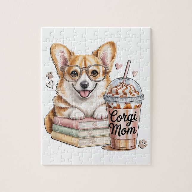 Puzzle Livres de Corgis et café glacé pour chien (Vertical)